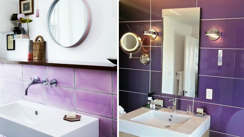 Красу ванній у фіолетовій кольоровій гамі підкреслить присутність в інтер'єрі металу і скла