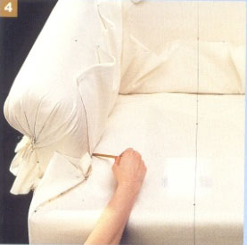 3 см тканини в щілини з боків і на задньому краю сидіння;  намітьте лінії швів